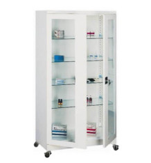 #26 MEDICINE MAXI GLASS ECONOMY - Nemocniční skříňka na léky se 4 skleněnými policemi a kolečky, 1800x800x435mm