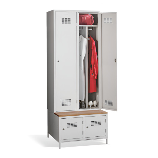 #03 MAXI 2 PLUS – 2+2-dveřová šatní skříň s přepážkou, zabudovanou lavicí a skříněmi na obuv