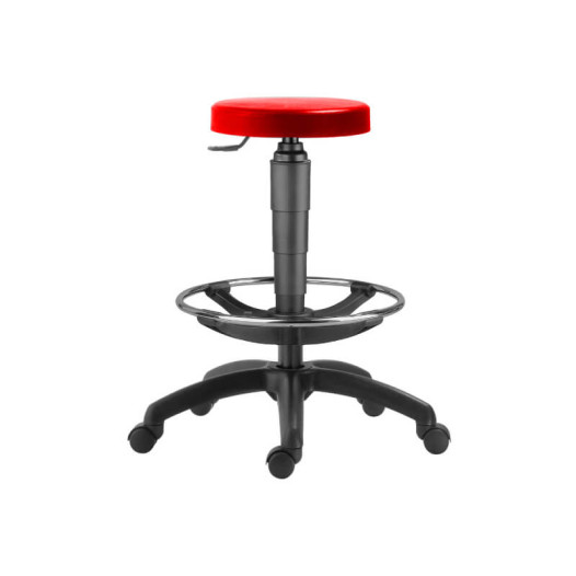 #09 TABURET RED | Průmyslová židle s opěrkou nohou