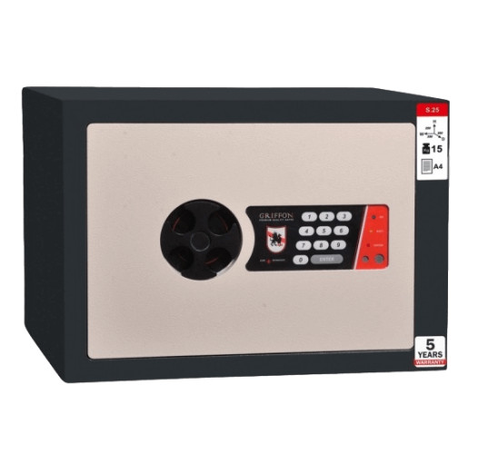 #17 MINISAFE S25 ELECTRO – Bezpečnostní schránka černo-bílá, elektronický zámek, 350 x 250 x 260 mm